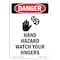 Signmission Safety Sign, OSHA Danger, 14" Height, Aluminum, Hand Hazard Watch Your, Portrait OS-DS-A-1014-V-1288 - alternate 1